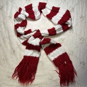 y2k aeropostale red & white striped knit scarf – one size